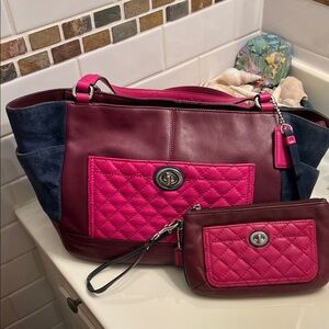Coach Burgundy and Pink Quilted Shoulder Bag Set
